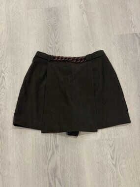 Black Pleated Cottagecore Mini Skirt with Chunky Chain Belt Detail Size S/M